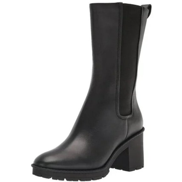 Vince Shoes - Vince Henderson Mid Chelsea Leather Boots Block Platform Black Size 9